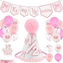 Atoden 1/2 Birthday Girl Hat Half Birthday Decorations Banner Cake Topper Balloon Princess Crown 6 Months Outfit Bow Party