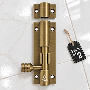atom 4 inch aluminium tower bolt  antique finish  home and offices doors and windows tower bolt tb001 pack of 2
