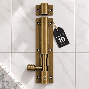 atom 6 inch aluminium tower bolt  antique finish  home and offices doors and windows tower bolt tb001 pack of 10