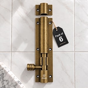 atom 6 inch aluminium tower bolt  antique finish  home and offices doors and windows tower bolt tb001 pack of 6