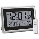 Atomic Digital Clock with Indoor/Outdoor Temperature, 12-Inch Large Display, Self-Setting, Battery Operated Wall or Desk Clock for Bedroom, Living Room, Office