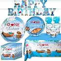 Atonofun Gone Fishing Birthday Party Decorations, Disposable Plates, Napkin, Fork, Cup, Tablecloth, Banner for Ofishally One Birthday Party Serves 24