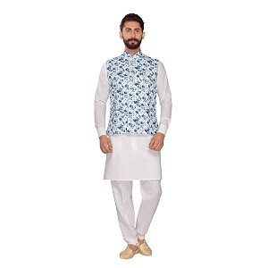 atool stylish digital-print nehru-jacket with kurta churidar set
