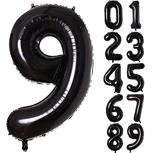 atpata funky 9 number black foil balloon 32 inch size ideal for 9th birthday parties wedding anniversaries and special events decorations items  9 no black foil balloon for birthday decoration kit