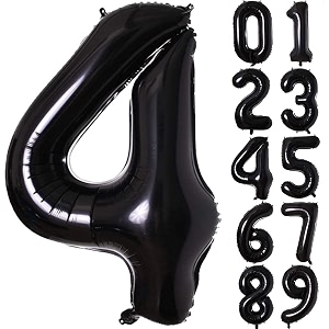 atpata funky black number foil balloons for numeric milestone parties 32 inch 4