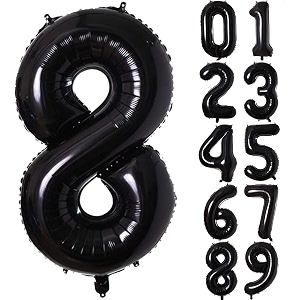 atpata funky black number foil balloons for numeric milestone parties 16 inch 8