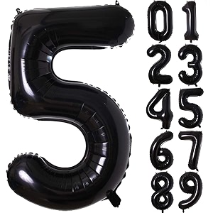 atpata funky black number foil balloons for numeric milestone parties 32 inch 5