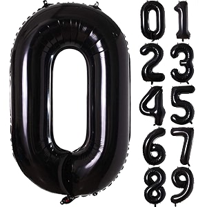 atpata funky black number foil balloons for numeric milestone parties 32 inch 0