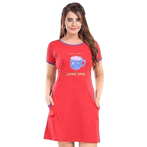 ATTEMPT Womens Cotton Nighty Nightgown Sleepwear Short