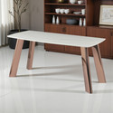 THE ATTIC The Attic Elephanta Dining Table 160 cms | White Faux Marble Top & High Gloss Metal 6 Seater Dining Table
