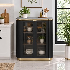 the attic carlston kitchen cabinet multipurpose cabinet for bedroom living room study bar solid wood bookshelfkitchen cabinet solid mango wood black color