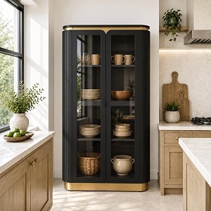 the attic carlston kitchen cabinet multipurpose cabinet for bedroom living room study bar solid wood bookshelfkitchen cabinet solid mango wood black color