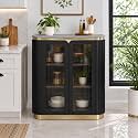 The Attic Carlston Kitchen Cabinet, Multipurpose Cabinet for Bedroom Living Room Study bar, Solid Wood Bookshelf/Kitchen Cabinet, Solid Mango Wood, Black Color