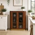 The Attic Carlston Kitchen Cabinet, Multipurpose Cabinet for Bedroom Living Room Study bar, Solid Wood Bookshelf/Kitchen Cabinet, Solid Mango Wood, Provincial Teak Finish