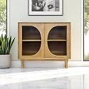 The Attic Kingston Sideboard Natural Glass|Multipurpose Cabinet for Kitchen and Living Room Storage|Classy Sideboard|Solid Mango Wood|Natural Matte Finish