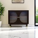 The Attic Kingston Sideboard Walnut Glass|Multipurpose Cabinet for Kitchen and Living Room Storage|Classy Sideboard|Solid Mango Wood|Walnut Matte Finish