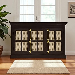 the attic oregon 3 door sideboard with canemultipurpose cabinet for kitchen and living room storageclassy sideboardsolid mango woodwalnut matte finish