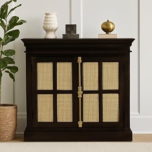 the attic oregon sideboard small multipurpose cabinet for kitchen and living room storage cane sideboard solid mango wood walnut matte finish