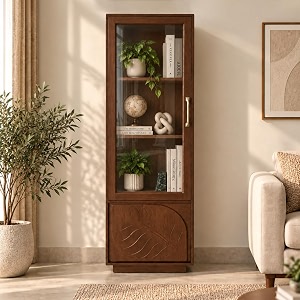 the attic sculpted leaf kitchen cabinet multipurpose cabinet for bedroom living room study bar solid wood bookshelfkitchen cabinet provential teak finish