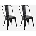The Attic Tolix Chair|Set of 2 Chairs for Living Room and Dining Room|Ergonomic Chair|Black Matte Powder Coated Finish