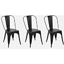The Attic Tolix Chair|Set of 3 Chairs for Living Room and Dining Room|Ergonomic Chair|Black Matte Powder Coated Finish