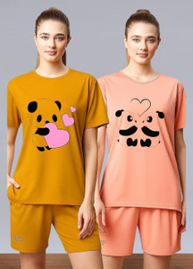 attirea women graphic print round neck polyester yellow pink t-shirt