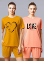 Attirea Women Graphic Print Round Neck Polyester Yellow, Pink T-Shirt
