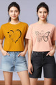 Attirea Women Graphic Print Round Neck Polyester Yellow, Pink T-Shirt