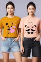 Attirea Pack of 2 Women Graphic Print Round Neck Polyester Yellow, Pink T-Shirt