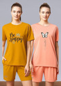 Attirea Women Graphic Print Round Neck Polyester Yellow, Pink T-Shirt