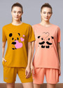 Attirea Women Graphic Print Round Neck Polyester Yellow, Pink T-Shirt