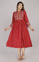 ATTiREZiLLA Printed, Geometric Print Viscose Rayon Anarkali Kurta for Women (Maroon)