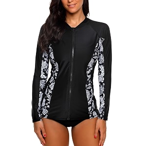 ATTRACO Womens Rashguard Swimsuit Zip Front Sun