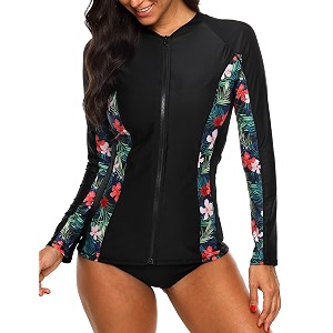 ATTRACO Womens Rashguard Swimsuit Zip Front Sun