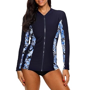 ATTRACO Womens Rashguard Swimsuit Zip Front Sun