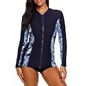 ATTRACO Women39s Rashguard Swimsuit Zip Front Sun