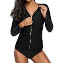 ATTRACO Women39s Rashguard Swimsuit Zip Front Sun