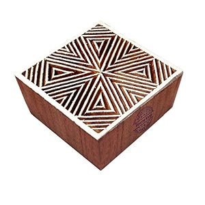attractive square geometric pattern wooden block stamp - diy henna fabric textile paper clay pottery block printing stamp