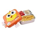 ATTRO Carnival Super Birdy Lunch Box 2 Layer Stainless Steel Lunch Box Comes with 1 Detachable Tray, 1 Small Container &amp; 1 Spoon Ideal for Kids BPA Free 1120ml+70ml- Orange