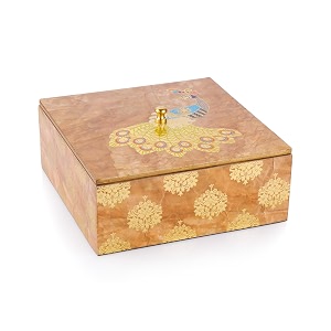 attro elegant peacock gold designer wooden square multipurpose storage box with lid for kitchen accessories or serving