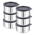 ATTRO Prime Stainless Steel Single Wall Storage Containers Airtight &amp; Leak Proof Containers for Office Use, School, Picnic, 550ml -Black-Set Of 6