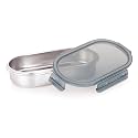 Attro Steelox Oval Stainless Steel Container with Plastic Seal Lid BPA Free Food Grade Leak-Proof Ideal for School, Office &amp; Outdoor Lunch Pack - 540ml Grey