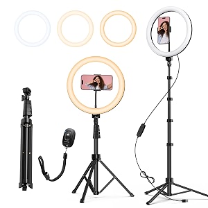 atumtek 1234 selfie ring light with 6334 extendable tripod stand selfie light with phone holder and bluetooth remote dimmable led ring light for streaming tiktok zoom vlogging youtube etc