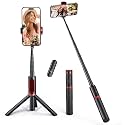 ATUMTEK Selfie Stick Tripod, 3-in-1 Extendable Aluminum Phone Tripod with Detachable Bluetooth Remote, Compatible with iPhone 17/16/15/14/13/12/11/11 Pro/XS Max/XR and Samsung Smartphones, Red