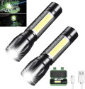 Aubade ( Pack 2 ) Mini Pocket Light Zoom COB USB Led WaterProof 6 hrs Torch Emergency Light