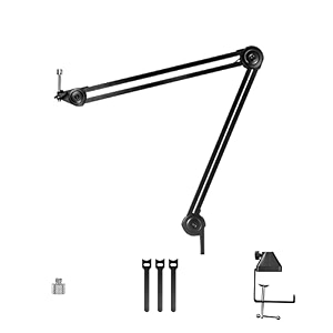 audio array aa-12 springless microphone arm  heavy duty stand with 18kg weight capacity for stablility amp multi-angle adjustment  5834 to 3834 screw adapter  0534 thick metal tube  cable ties