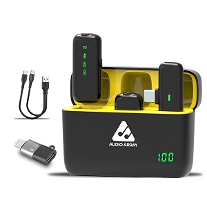 audio array dual wireless lapel micin-built anc plug n playlong battery life ultra-low latencyupto 30m rangecompatible with iphone amp androidvlogging streaming teachingyoutube blackam-w17