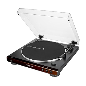audio-technica fully automatic belt-drive turntable at-lp60x-bw brown