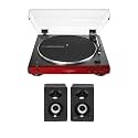 Audio-Technica AT-LP60XBT Bluetooth Fully Automatic Stereo Turntable (Red) Bundle with Bluetooth Studio Monitors - Pair (2 Items)