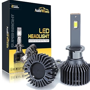 audio wheels h1 led headlight bulbs  160w high-performance lighting 16000 lumens ultra-bright output 6000k cool white glow for superior visibility and enhanced driving safety